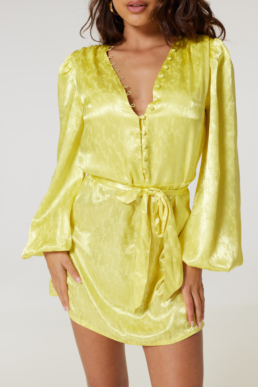 Jasmine Short Shirt Jacquard Dress-Yellow