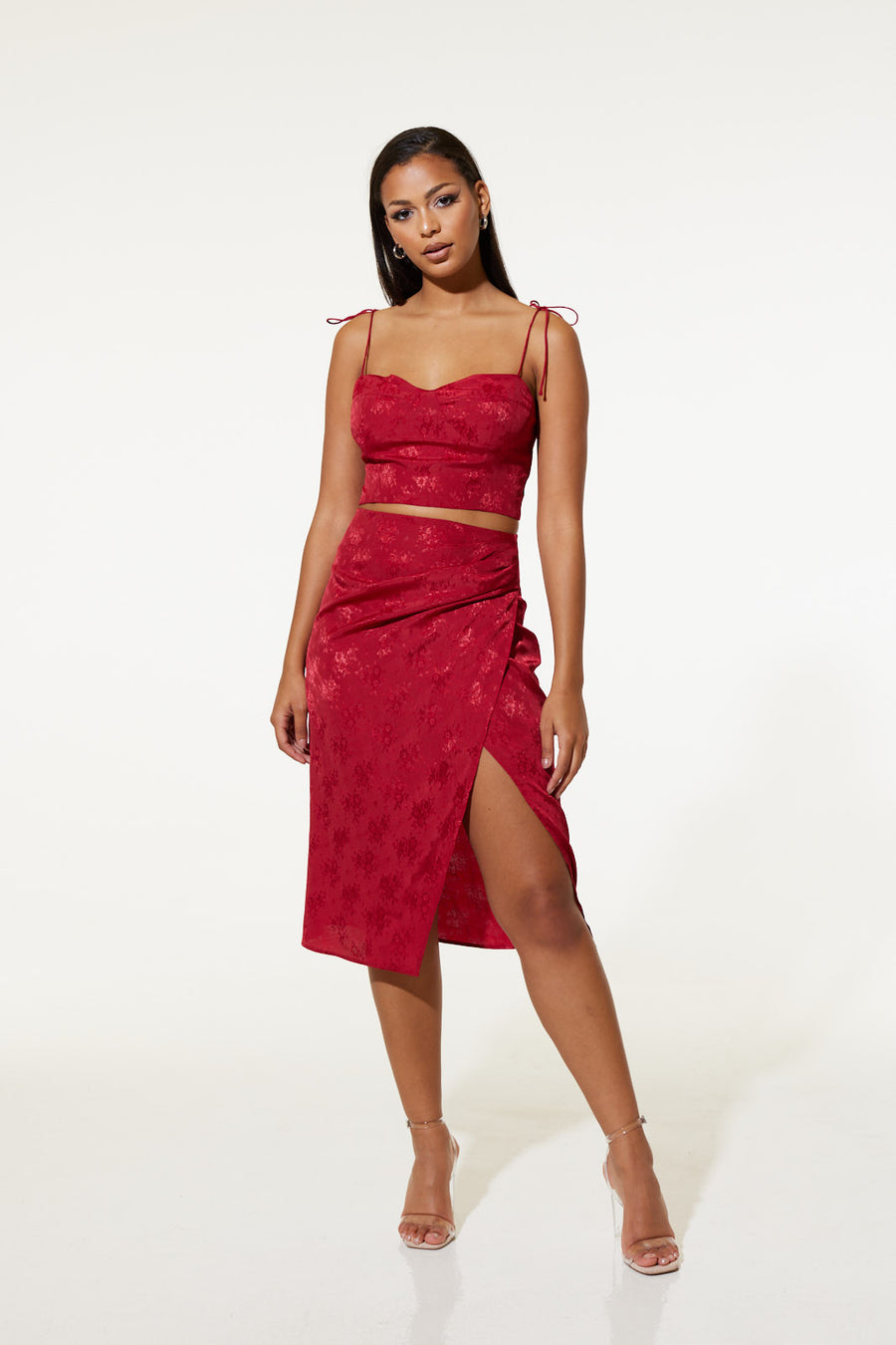 Rosa Wrap Red Rose Jacquard Skirt