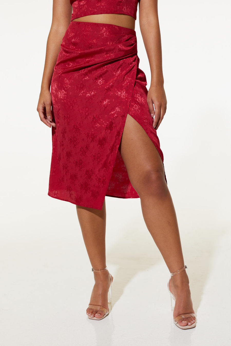 Rosa Wrap Red Rose Jacquard Skirt