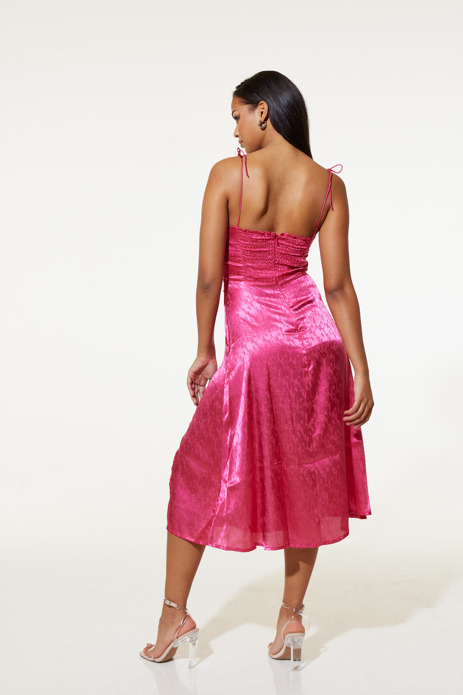 Valentina Dress in Recycled Hot Pink Jacquard