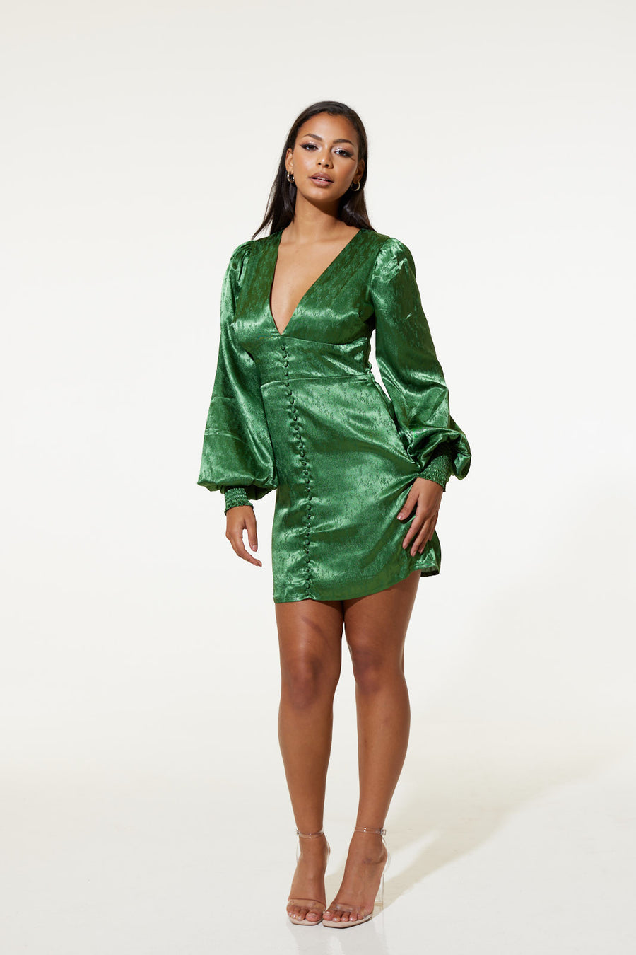 Noha Short Dress in Recycled Green Jacquard