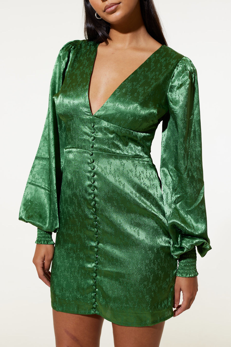 Noha Short Dress in Recycled Green Jacquard
